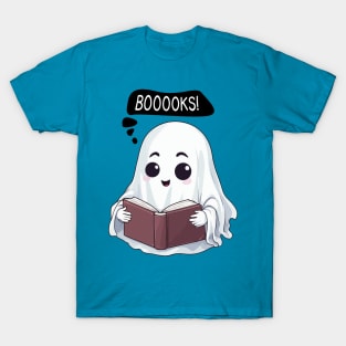 Kawaii Halloween Ghost 'BOOOOKS' - Spooktacular Reading Fun T-Shirt